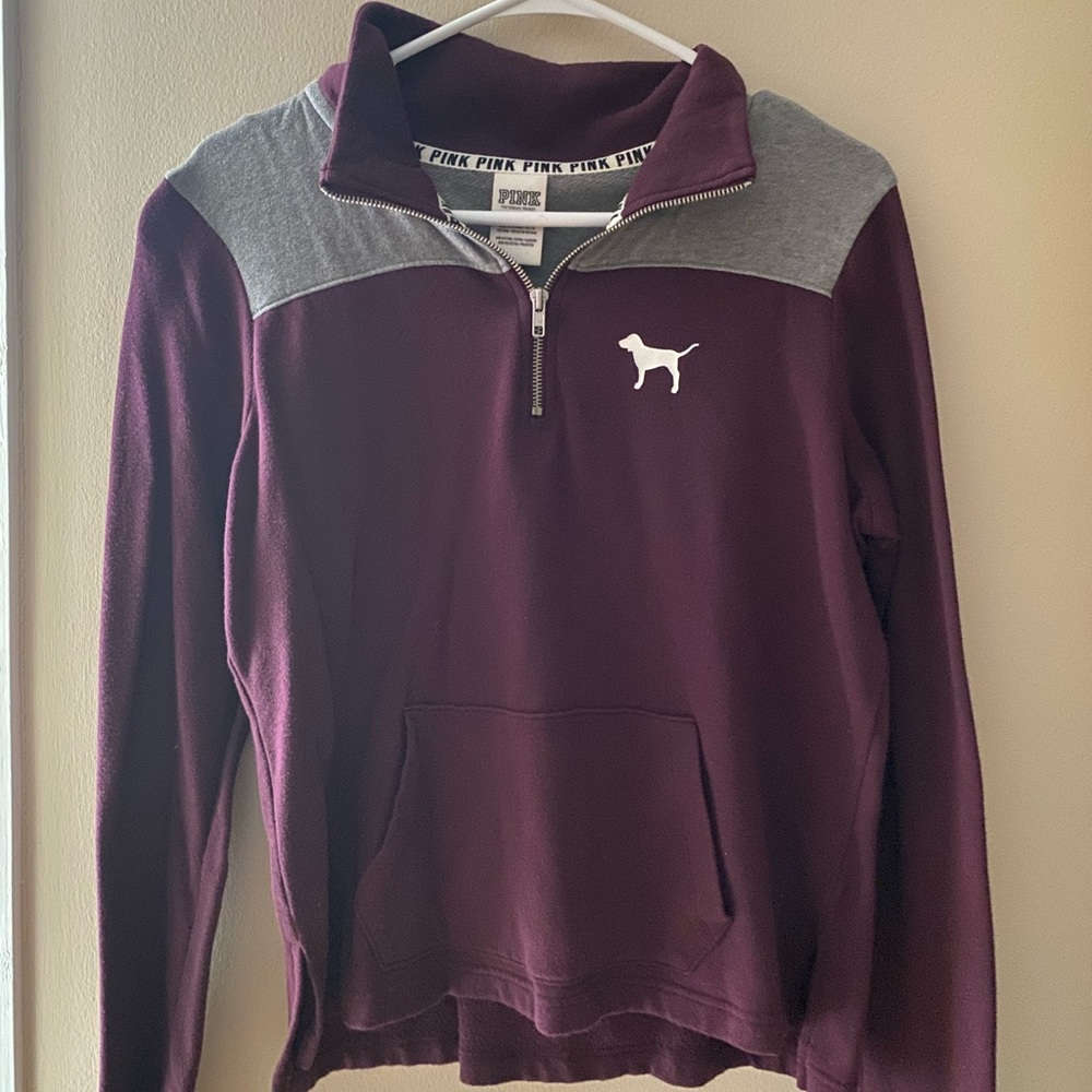 maroon half zip with logo on back!